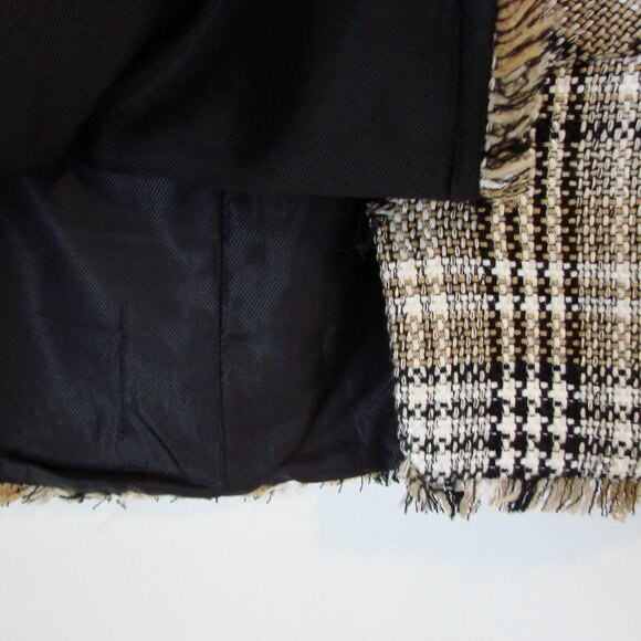 Zara Brown Black Plaid Mini Skirt Frayed Fringe Pockets Size Medium - Picture 9 of 14